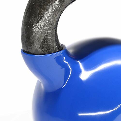 Close-up of a blue kettlebell handle.