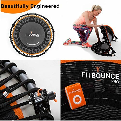 FitBounce Pro trampoline with woman assembling it.