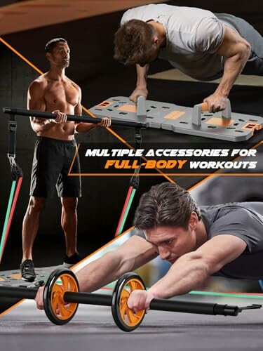 Men using various workout accessories for full-body exercises