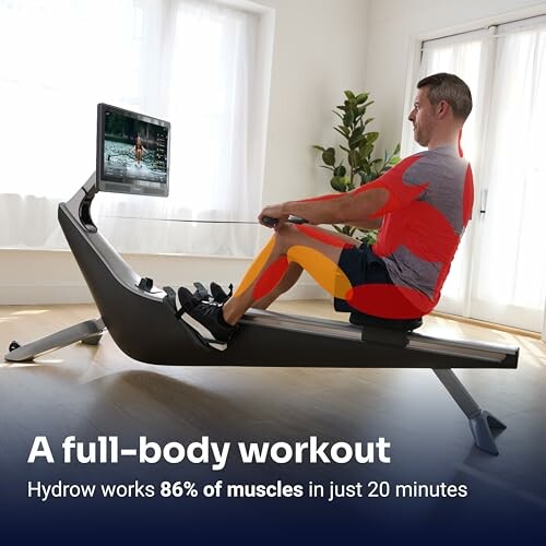 Man using a rowing machine for a full-body workout at home.