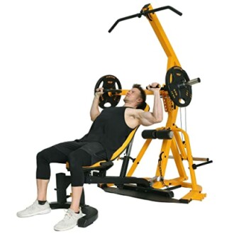 Man using a home gym machine for strength training.