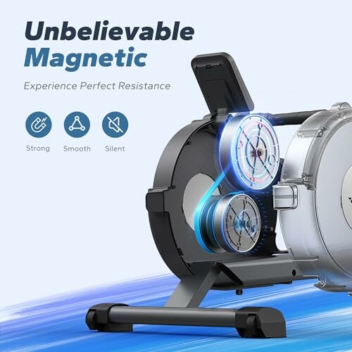 Magnetic bike trainer with resistance features.