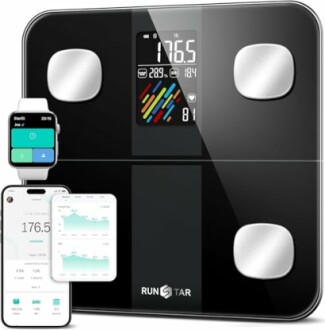 Digital smart bathroom scale with smartphone and smartwatch connectivity