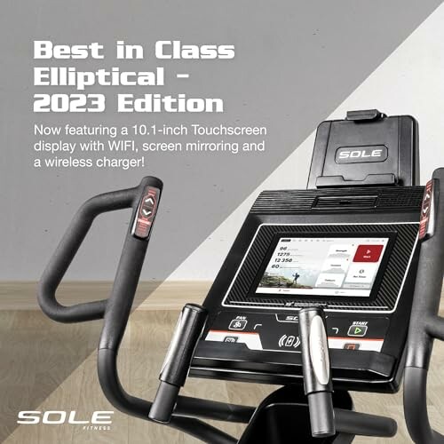 Sole elliptical 2023 edition with touchscreen display and wireless charger.