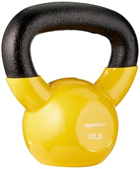 Yellow 10-pound kettlebell with black handle