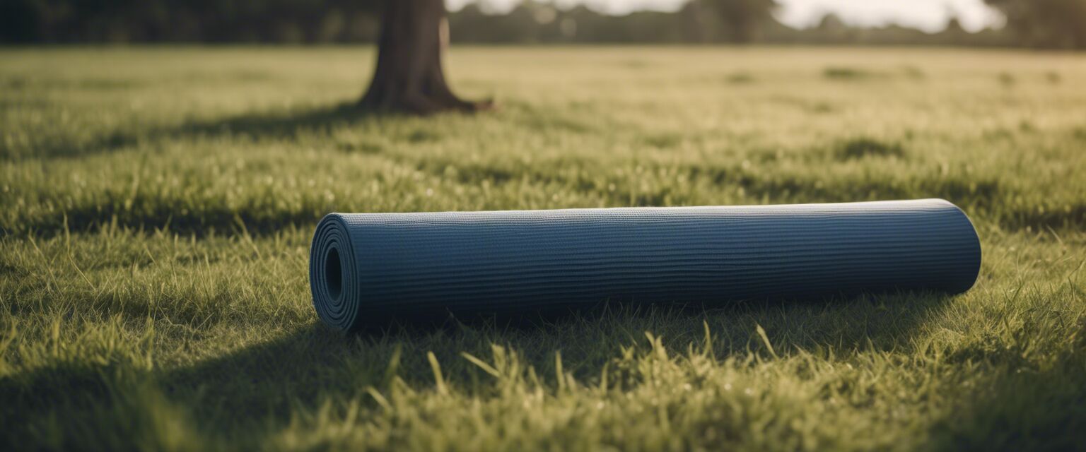 Yoga mat on a grass field